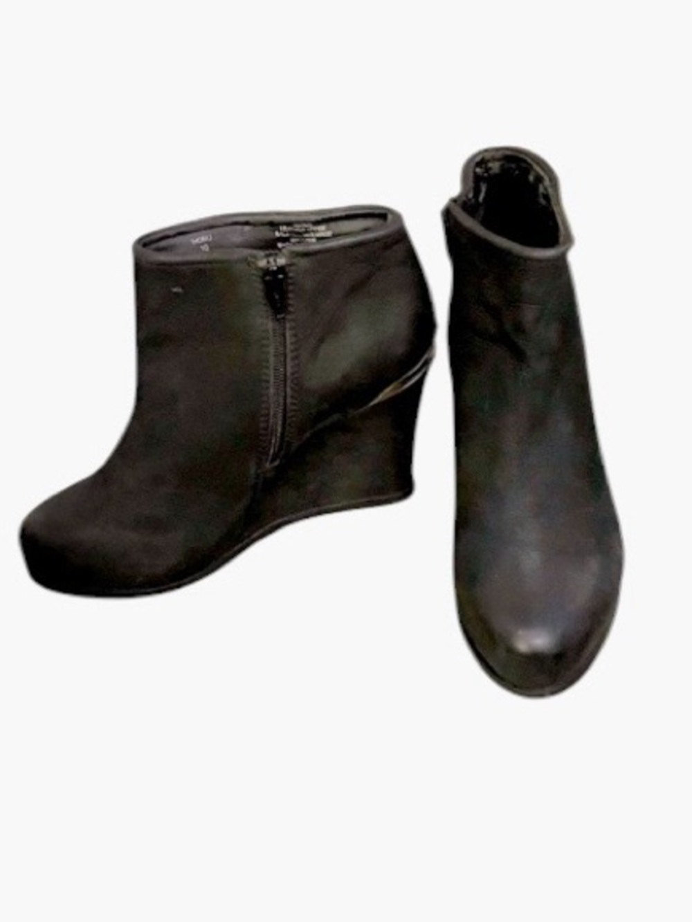 Steven by Steve Madden Women Black Leather Honu Wedge Ankle Zipper Booties 10